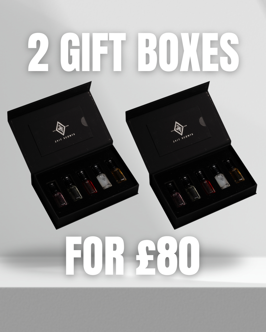 Luxury Fragrance Oil Gift Set – 2 boxes for £80. Each includes 5 premium 3ml oils. Long-lasting scents, beautifully packaged for gifting.