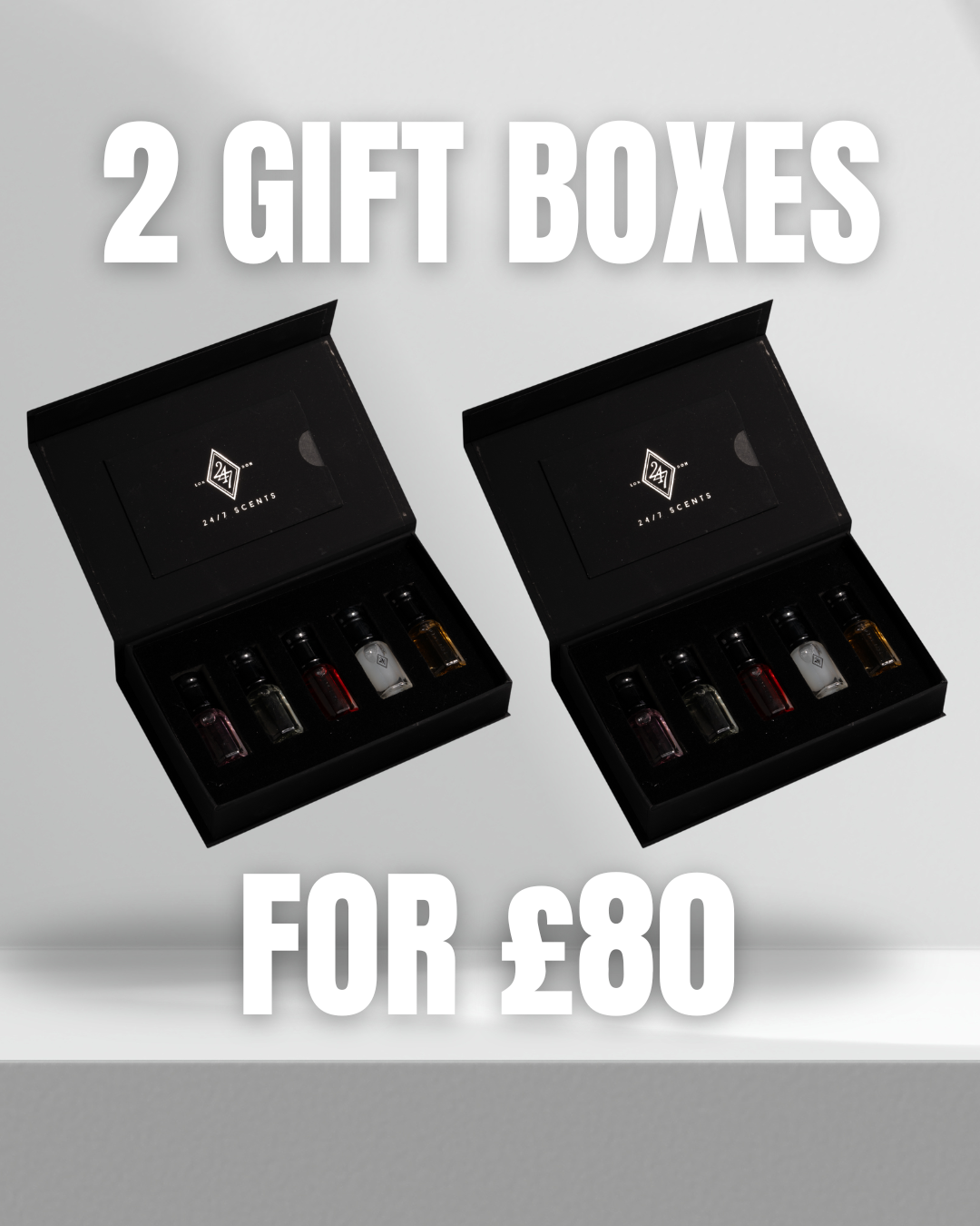 Luxury Fragrance Oil Gift Set – 2 boxes for £80. Each includes 5 premium 3ml oils. Long-lasting scents, beautifully packaged for gifting.