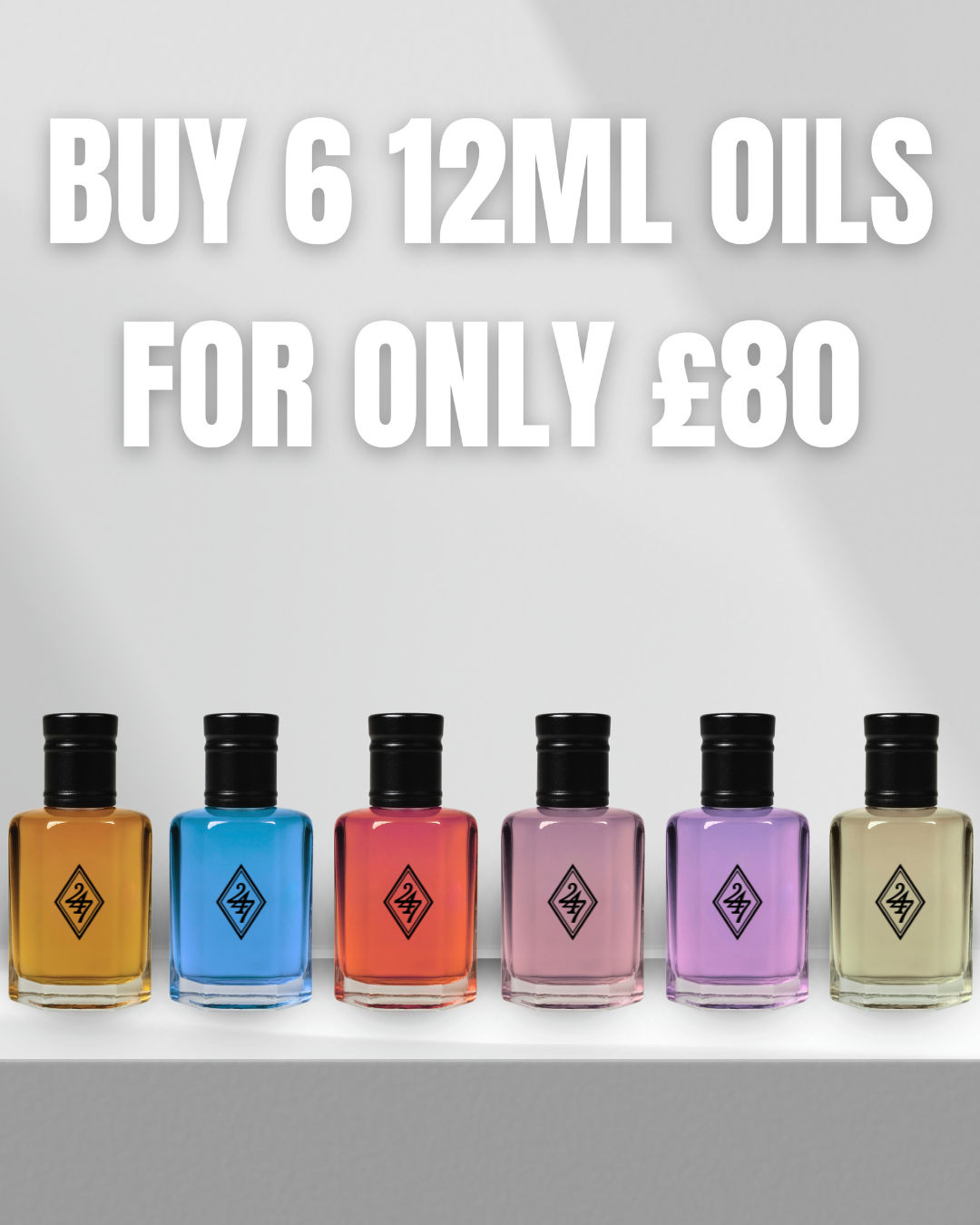 Luxury Fragrance Oil Bundle – Buy 6 x 12ml oils for only £80. Premium, long-lasting scents at exceptional value. Perfect for gifting or personal use.