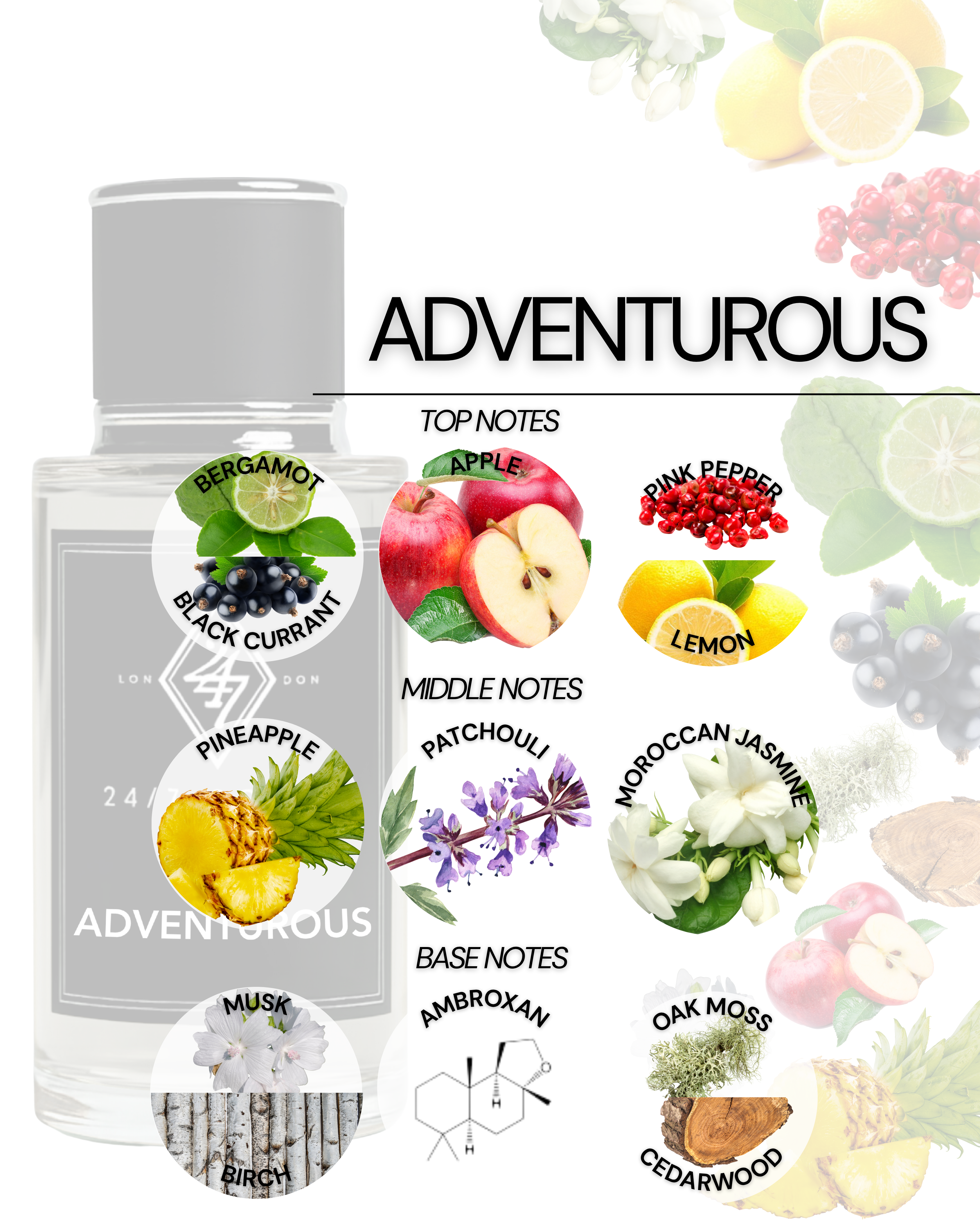 Adventurous Eau de Parfum (50ml). A bold citrus-woody fragrance with pineapple, patchouli & musk. Confident, modern & long-lasting.