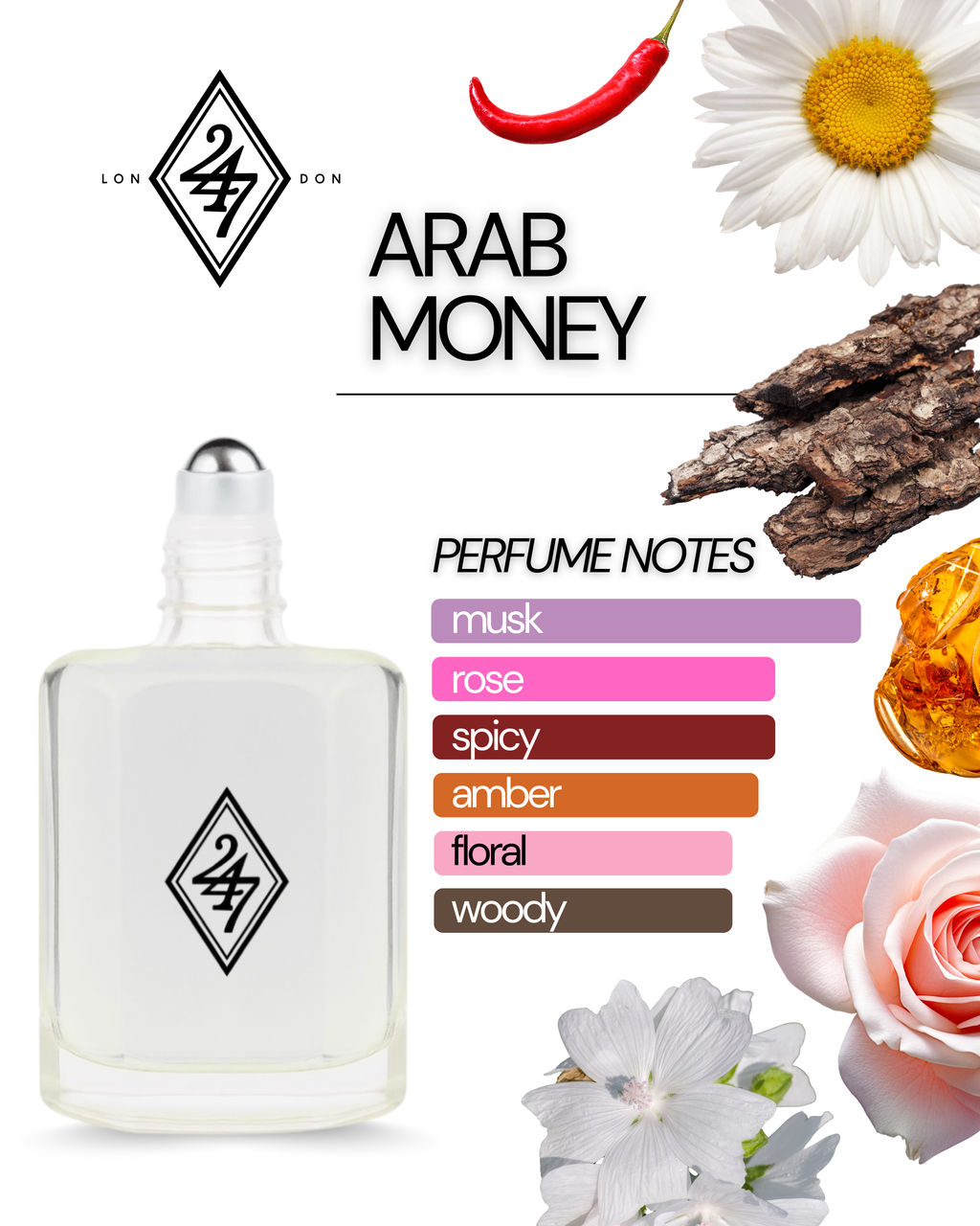 Arab Money Perfume Oil – alcohol-free, unisex fragrance with aldehyde, spices, rose, musk & amber. Long-lasting and luxurious.