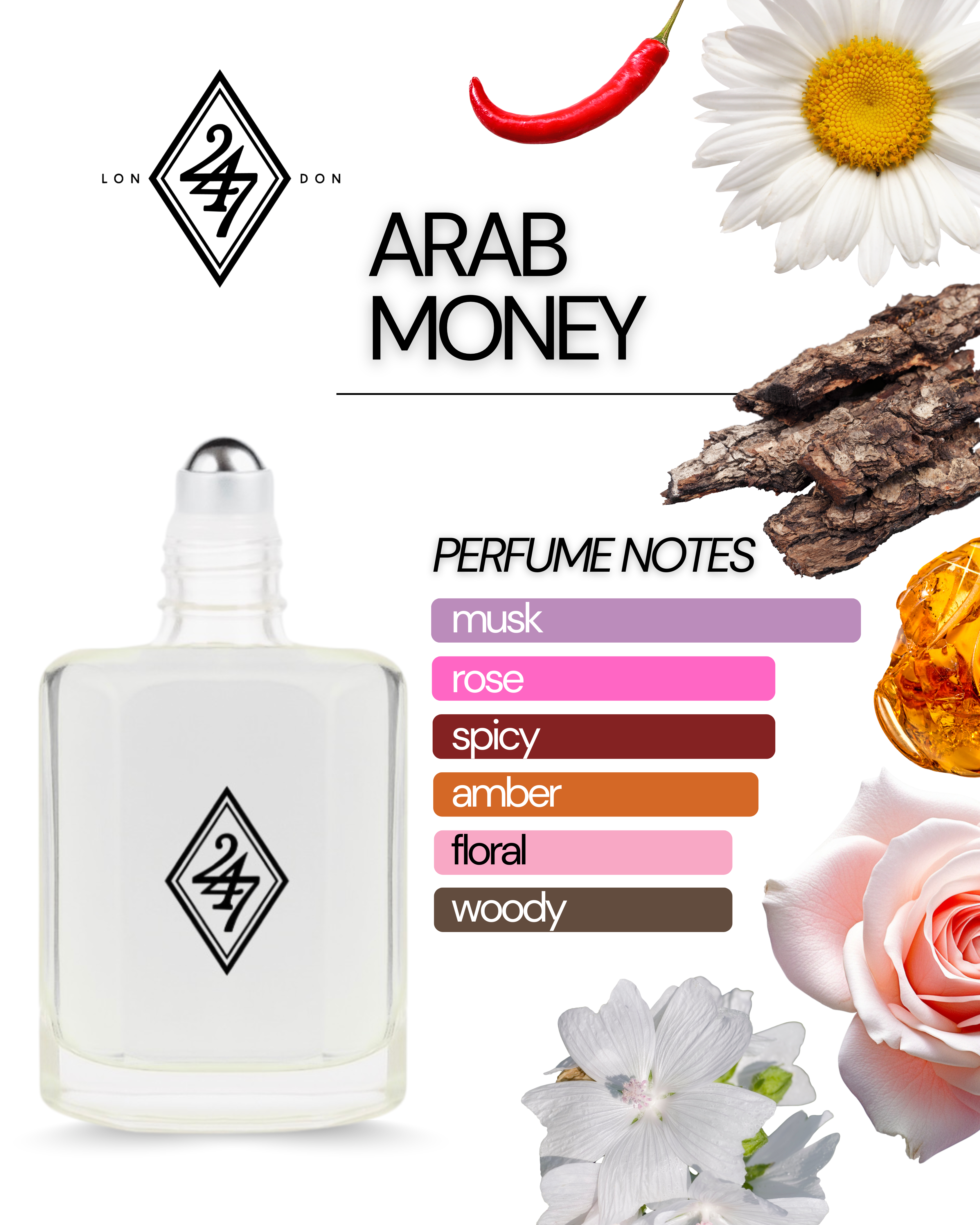 Arab Money Perfume Oil – alcohol-free, unisex fragrance with aldehyde, spices, rose, musk & amber. Long-lasting and luxurious.