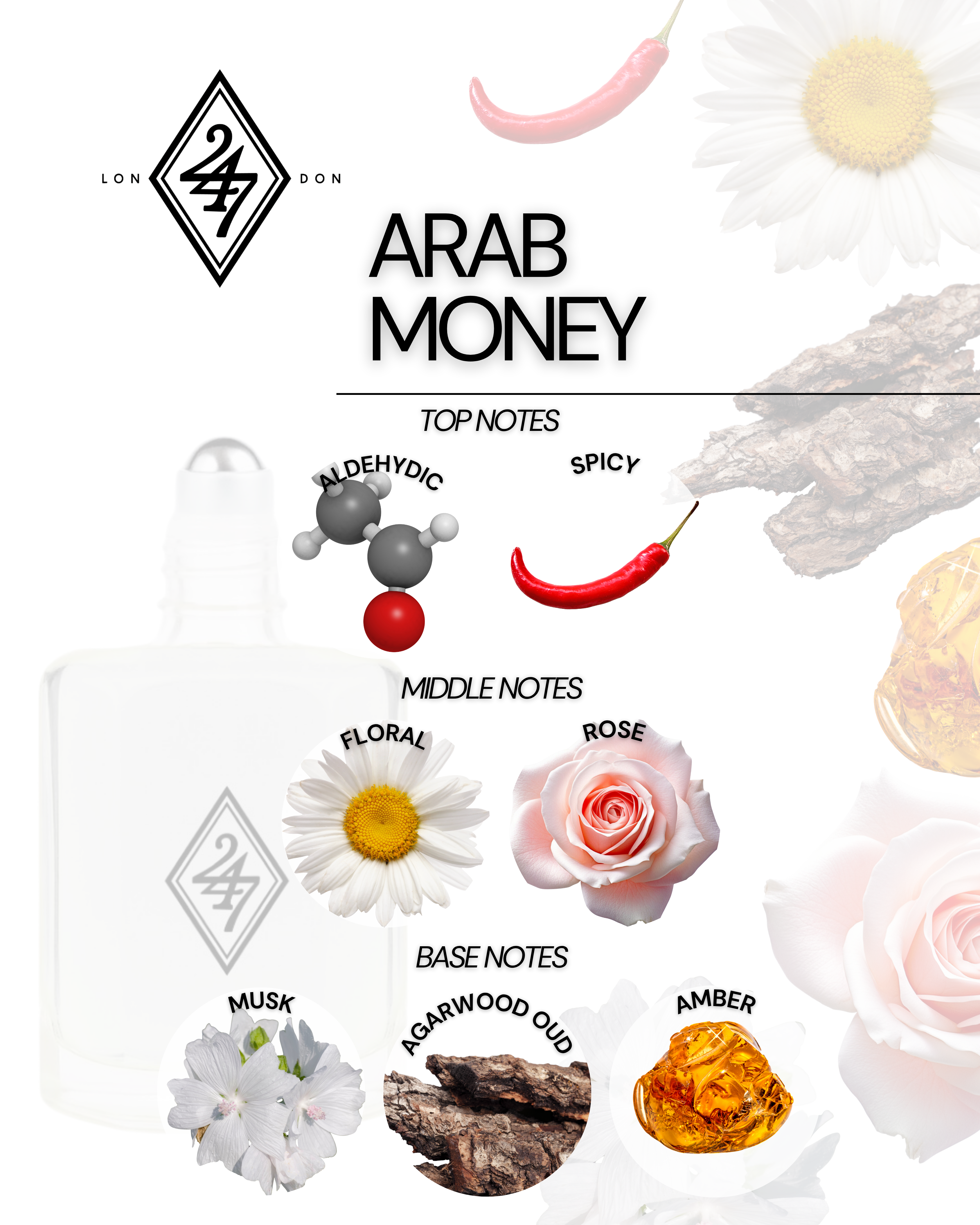 Arab Money Perfume Oil – alcohol-free, unisex fragrance with aldehyde, spices, rose, musk & amber. Long-lasting and luxurious.