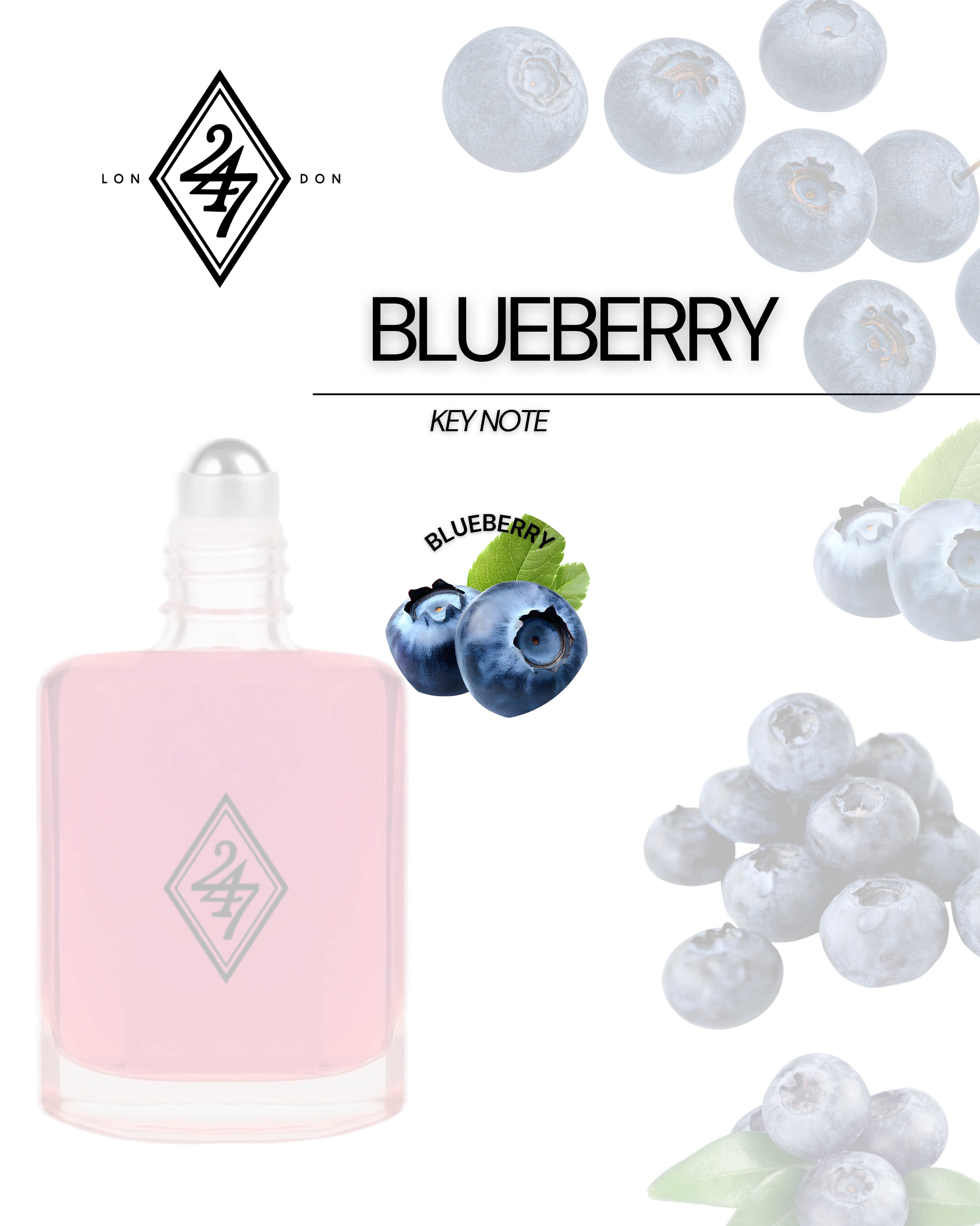 Blueberry Perfume Oil – long-lasting fruity-sweet fragrance with juicy blueberry. Alcohol-free, unisex, available in 3ml, 6ml, 12ml, 24ml.