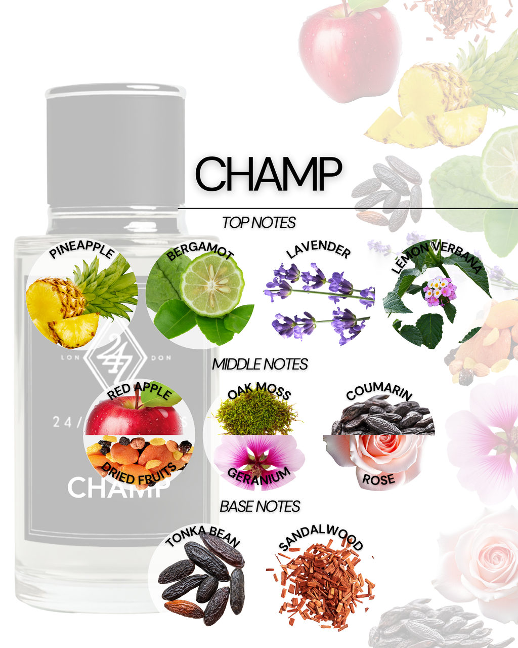 Classic yet modern, Champ Eau de Parfum is a fragrance designed for men who embody strength, charm, and sophistication. It opens with an energetic burst of pineapple, bergamot, lavender, and lemon verbena, creating a crisp and refreshing introduction. 