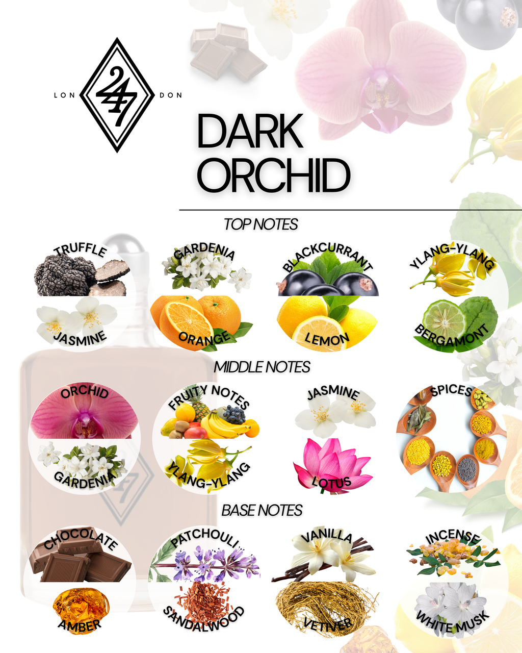 Dark Orchid Perfume Oil – a long-lasting exotic fragrance with blackcurrant, jasmine, orchid, vanilla & sandalwood. Alcohol-free, unisex & luxurious.