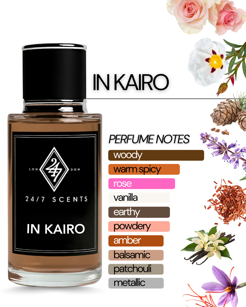 In Kairo Eau de Parfum (50ml). A refined fragrance with rose, saffron, vanilla, and sandalwood. Elegant, long-lasting, and sophisticated.