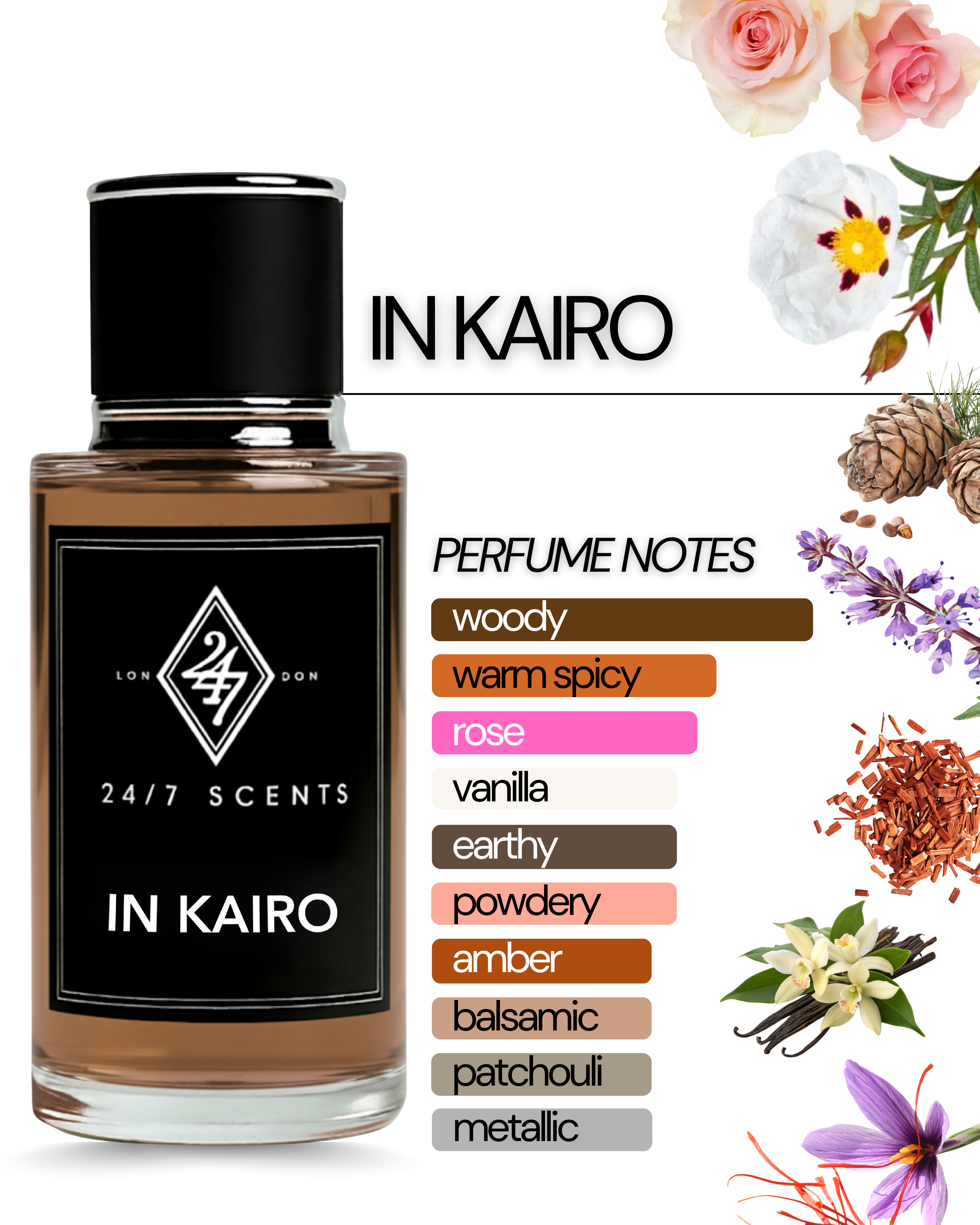 In Kairo Eau de Parfum (50ml). A refined fragrance with rose, saffron, vanilla, and sandalwood. Elegant, long-lasting, and sophisticated.