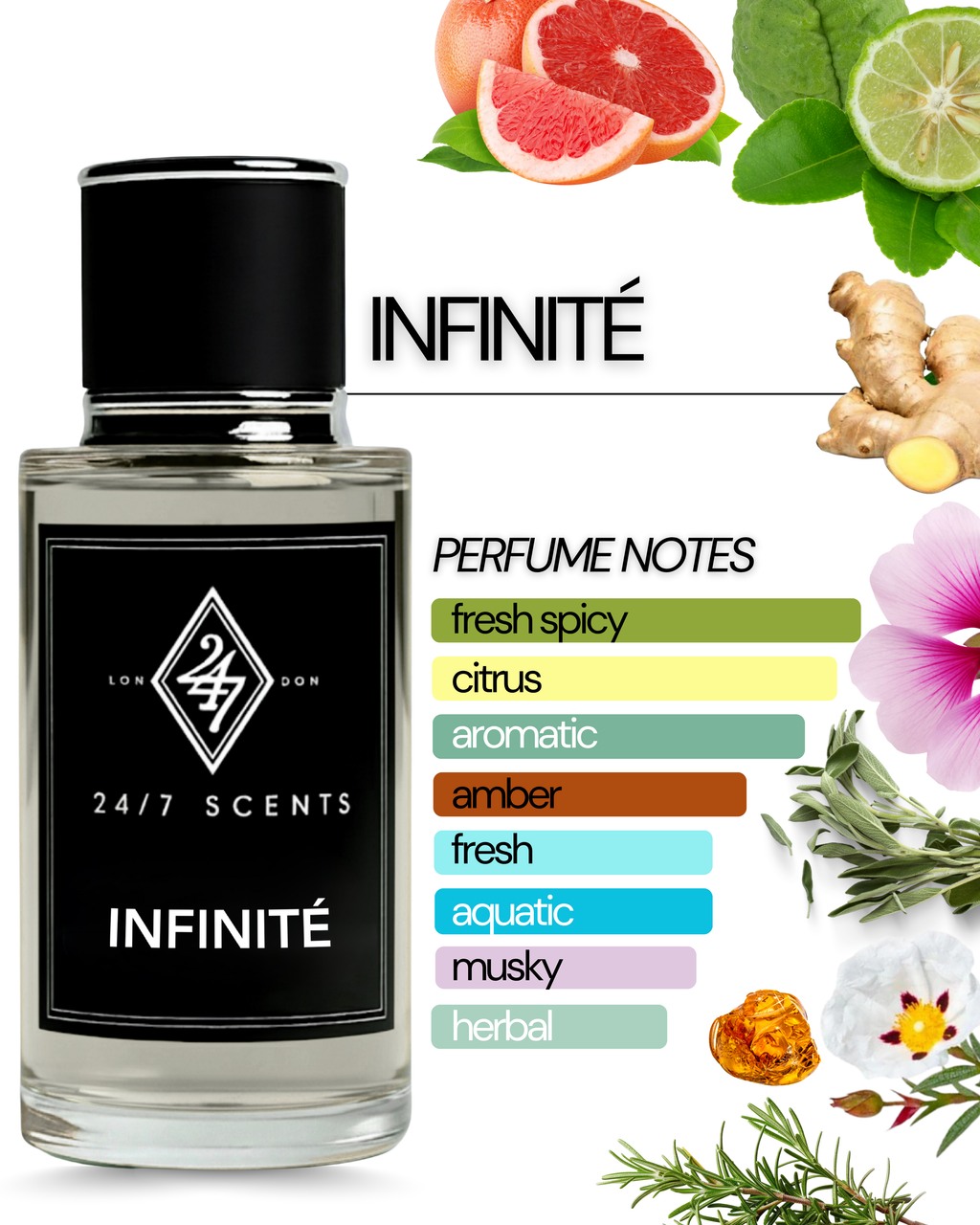 Infinite Eau de Parfum – A fresh men’s fragrance with grapefruit, ginger &amp; bergamot, water notes with rosemary &amp; sage, and a warm base of amber, ambroxan &amp; labdanum.