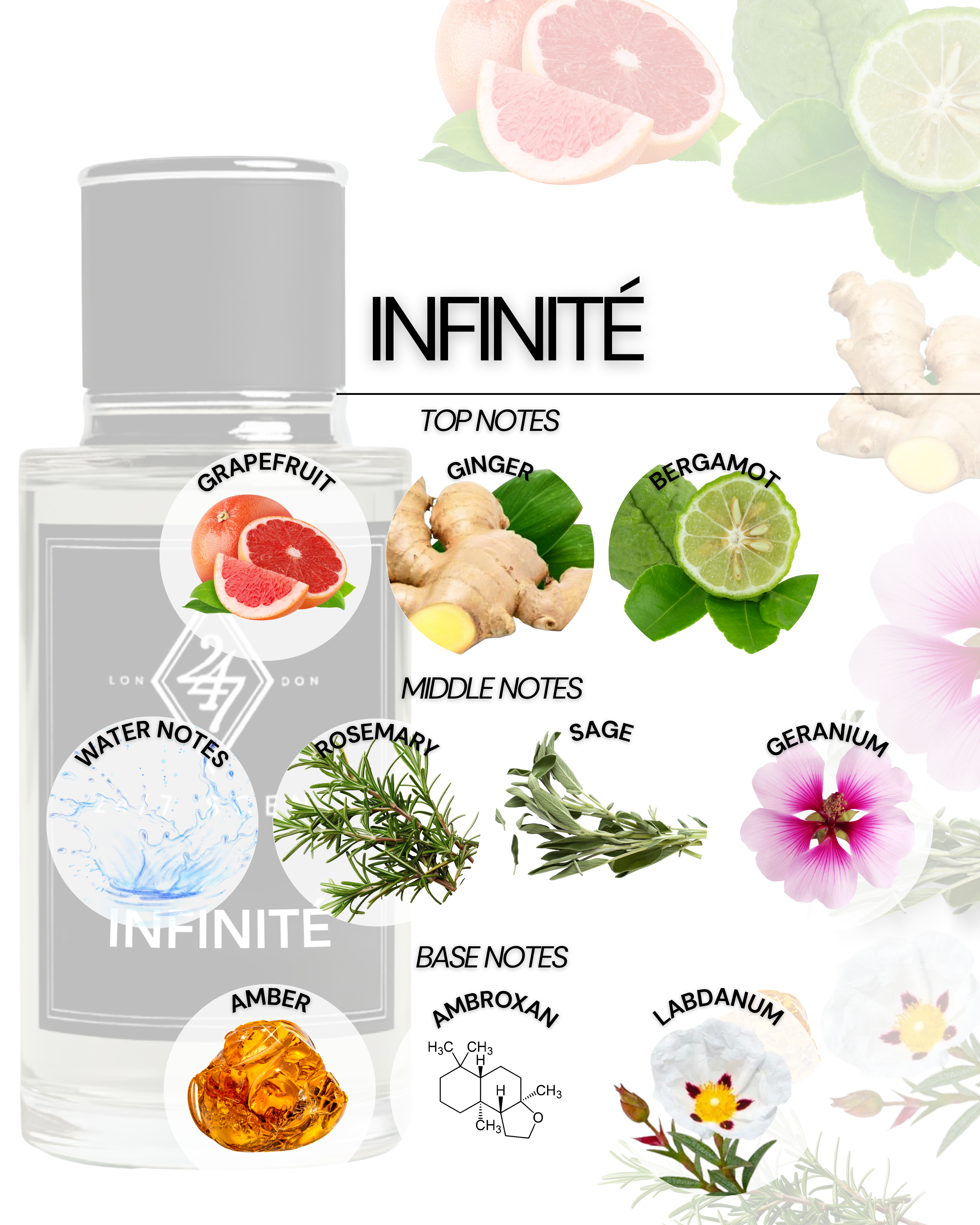 Infinite Eau de Parfum – A fresh men’s fragrance with grapefruit, ginger &amp; bergamot, water notes with rosemary &amp; sage, and a warm base of amber, ambroxan &amp; labdanum.