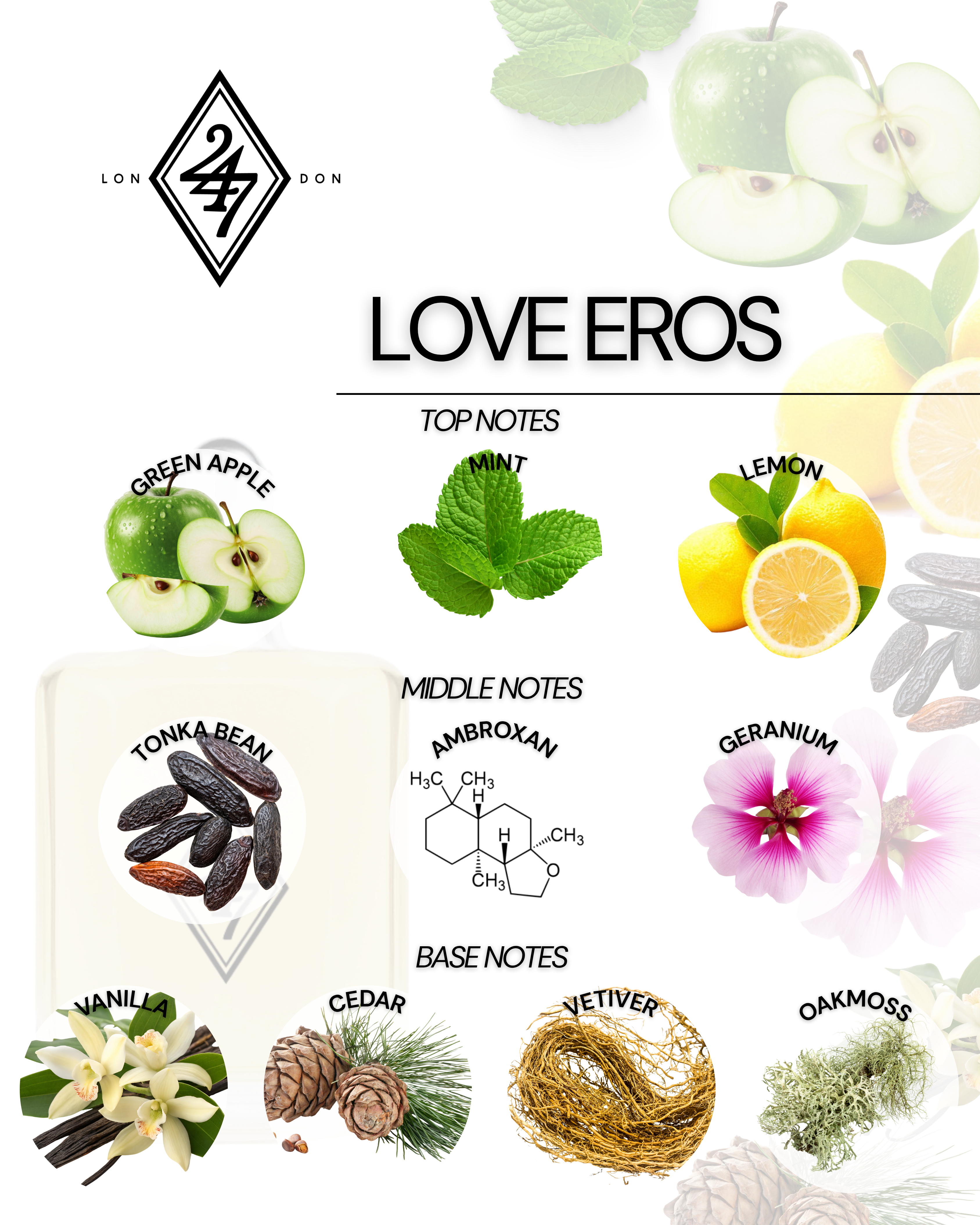 Love Eros Perfume Oil – a long-lasting men’s fragrance with mint, lemon, and tonka bean. Alcohol-free and available in 3ml, 6ml, 12ml & 24ml sizes.