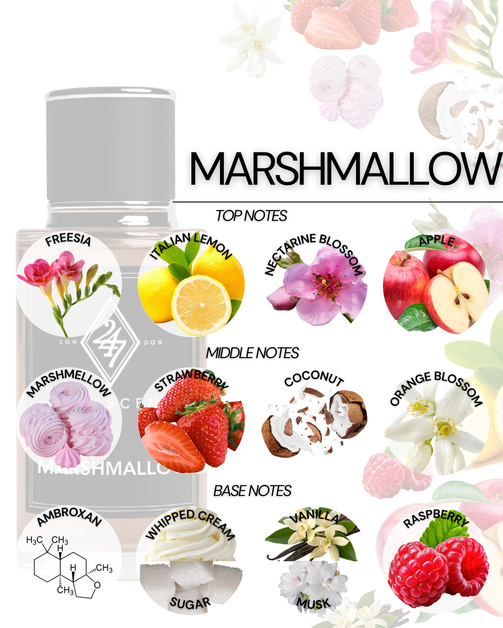 Marshmallow Eau de Parfum (50ml). A sweet blend of marshmallow, vanilla & sugar. Creamy, long-lasting & luxuriously comforting fragrance.