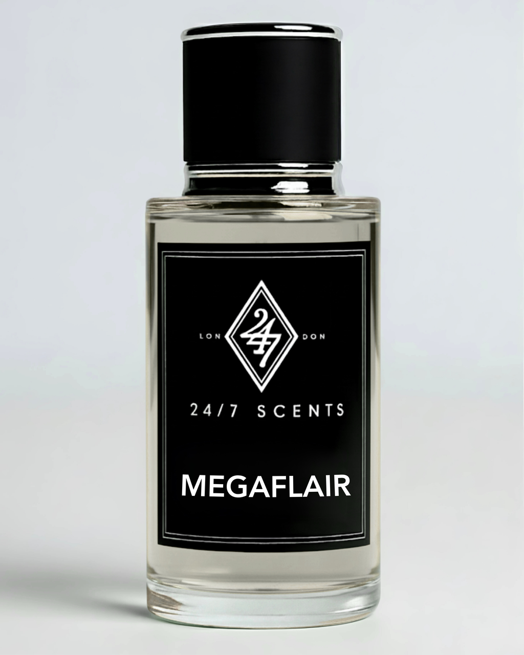 Megaflair Eau de Parfum 50ml – A bold unisex fragrance with bergamot & lemon top notes, marine heart of seaweed, calone & hedione, and a deep base of musk, ambroxan & cedar. Fresh, aquatic & long-lasting.