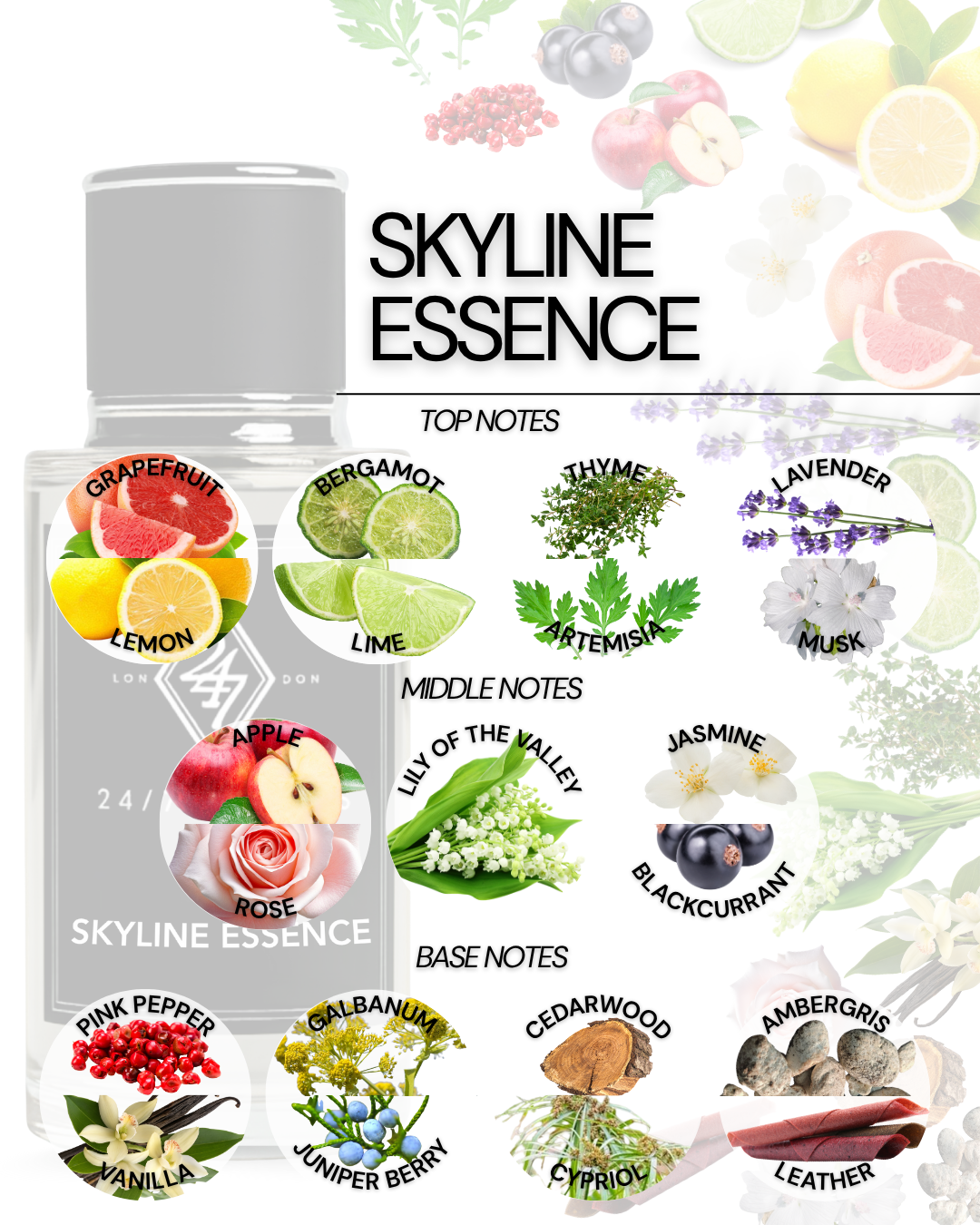 Confident, sophisticated, and powerful — Skyline Essence Eau de Parfum is a fragrance for men who embody elegance and strength. The scent opens with an energetic fusion of grapefruit, lemon, bergamot, lime, thyme, artemisia, lavender, and musk, creating a refreshing and vibrant start. Perfect for daytime sophistication or evening allure• Crafted for men who embody confidence and elegance.