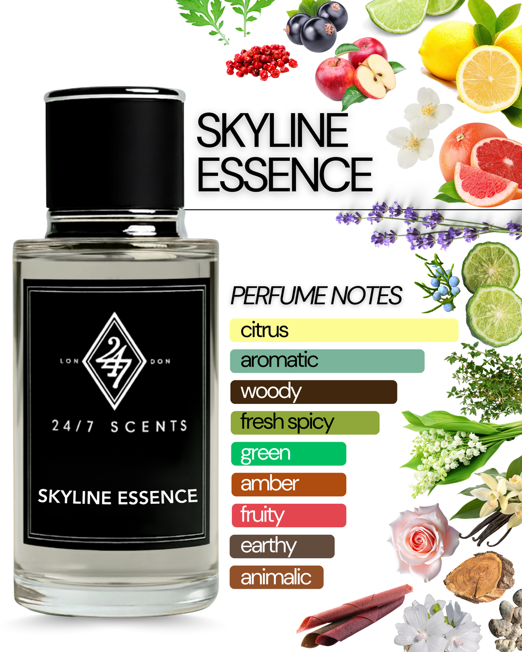 Confident, sophisticated, and powerful — Skyline Essence Eau de Parfum is a fragrance for men who embody elegance and strength. The scent opens with an energetic fusion of grapefruit, lemon, bergamot, lime, thyme, artemisia, lavender, and musk, creating a refreshing and vibrant start. Perfect for daytime sophistication or evening allure• Crafted for men who embody confidence and elegance.