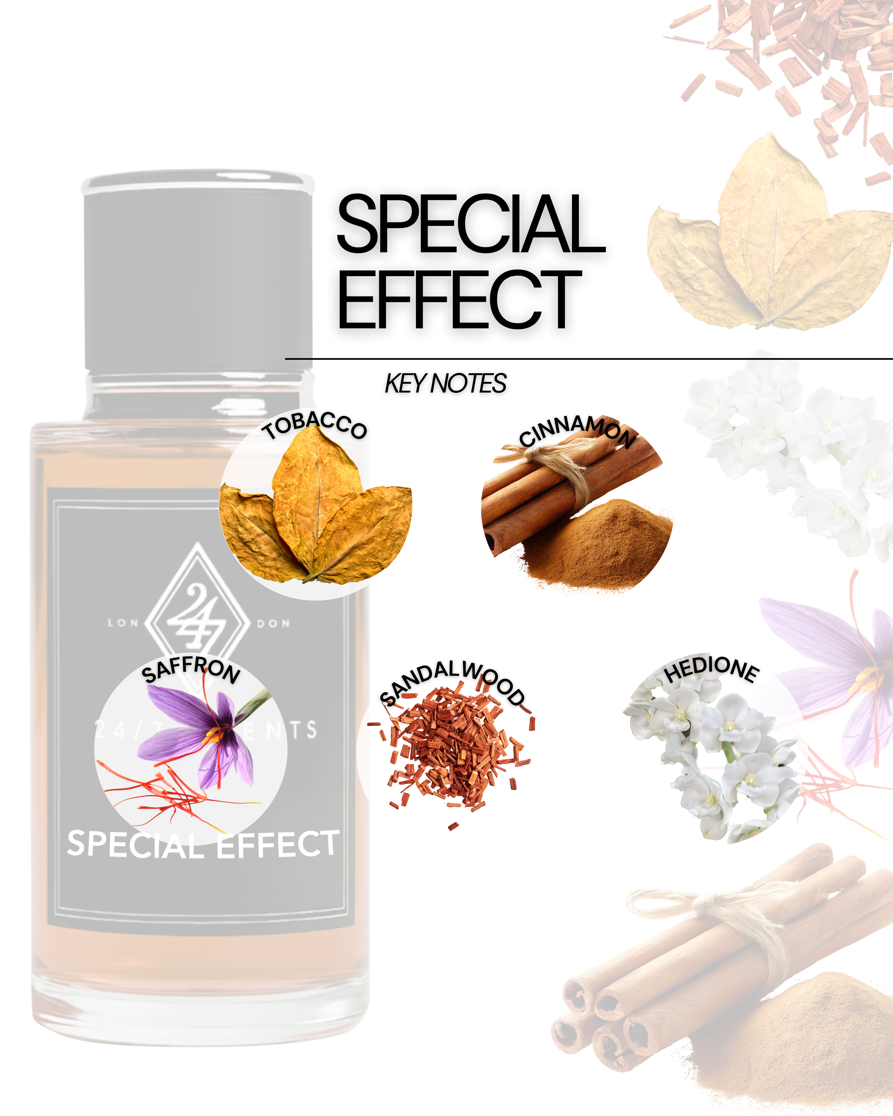 Special Effect Eau de Parfum (50ml). A bold fragrance with tobacco, cinnamon, saffron, and sandalwood. Powerful, refined, and long-lasting.