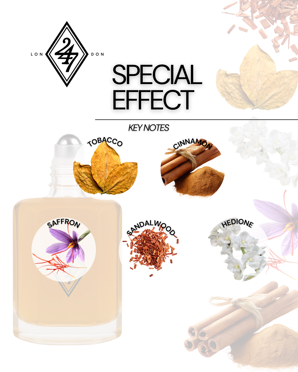 Special Effect Fragrance Oil – Available in 3ml, 6ml, 12ml & 24ml. A bold blend of tobacco, saffron, and sandalwood. Intense, elegant, and long-lasting.